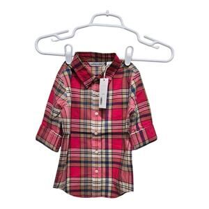 Janie and Jack Boys Plaid Button Up Shirt Size 4 NWT Red Cotton